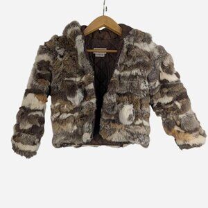 Vintage 1970s Patchwork Rabbit Fur Bomber Jacket The Furworks Brown Neutral